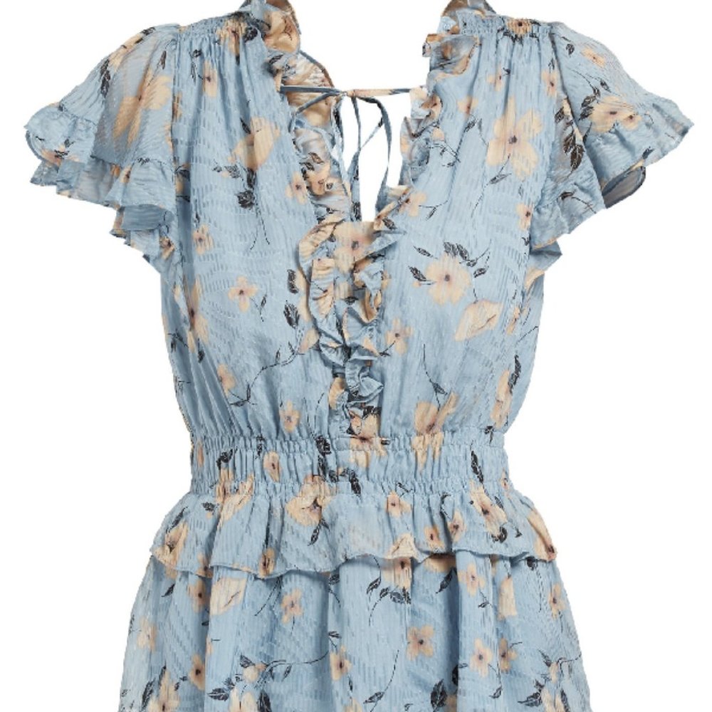 NWT Rebecca Taylor Floral Ruffle Silk-Blend Blouse